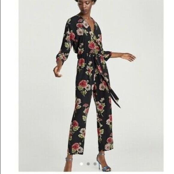 Zara Black Floral Pants Romper S - Picture 1 of 7